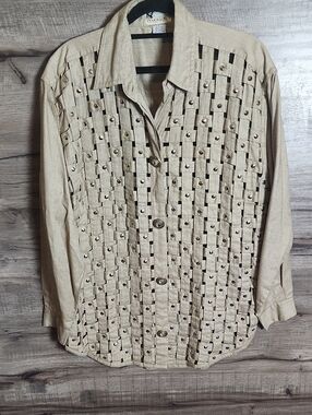 Yak Magik Vintage Woven Studded Shirt/Jacket In Tan
